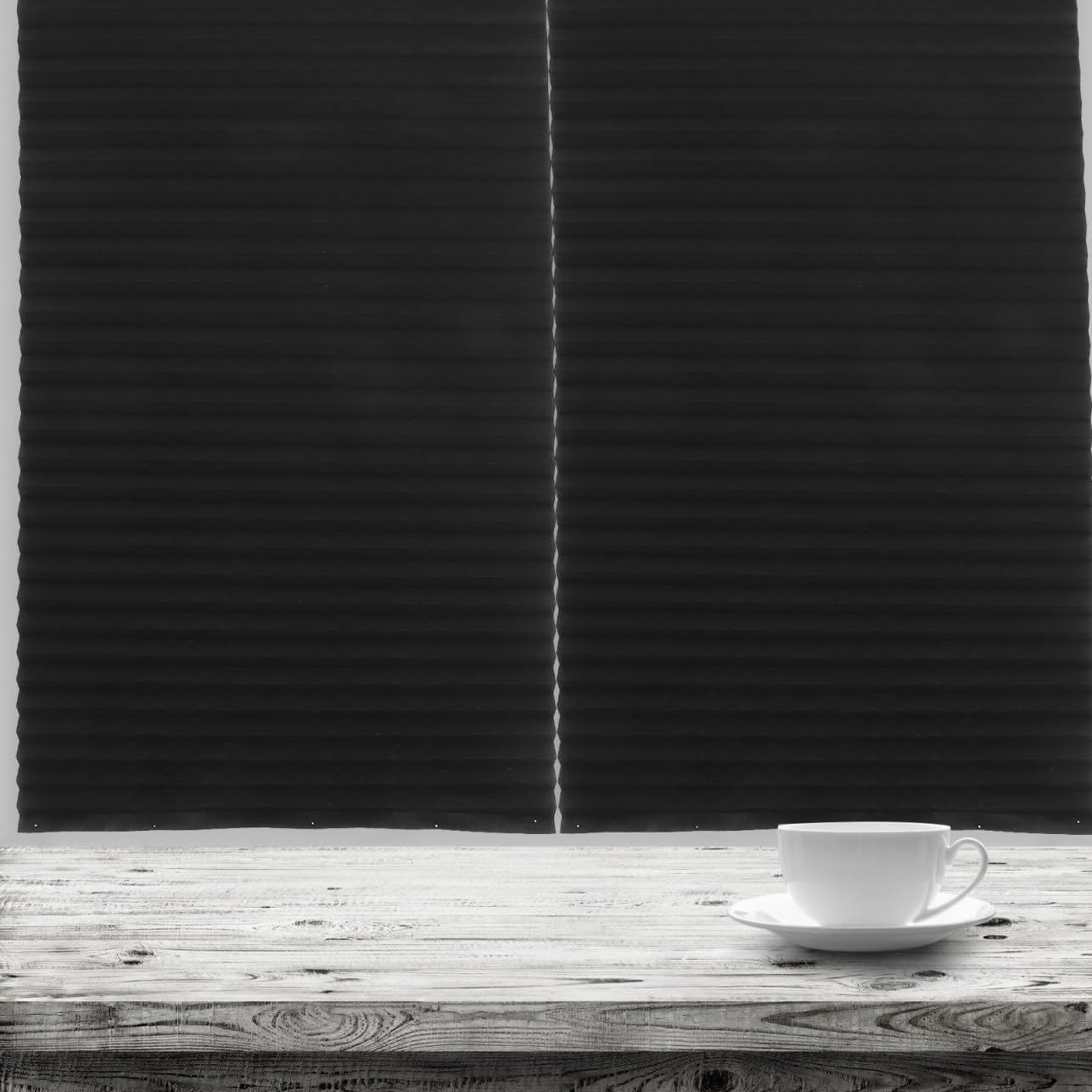 Self Adhesive Pleated Blackout Window Shades Black 90x180cm