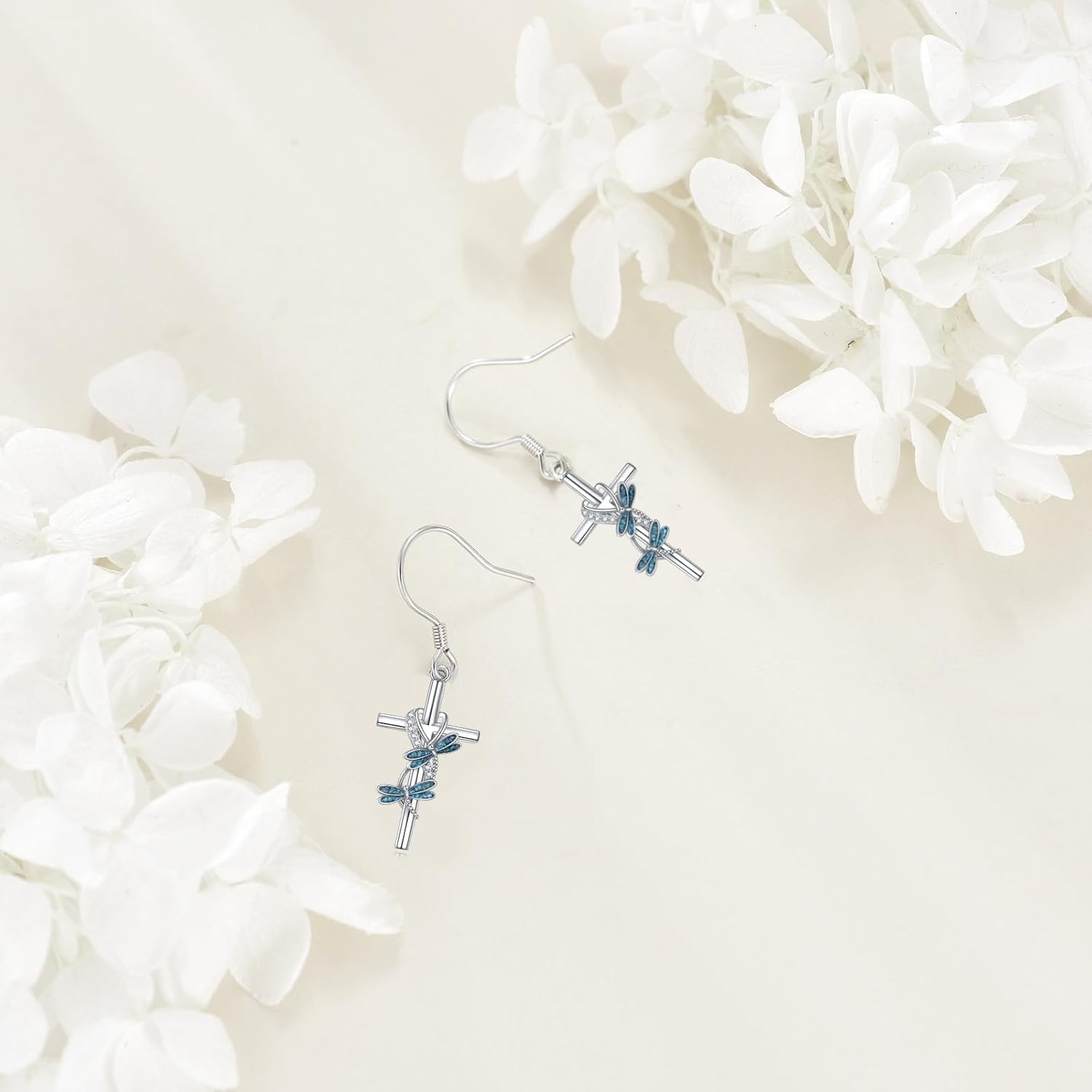 ONEFINITY Cross Earrings 925 Sterling Silver Dragonfly/Butterfly/Hummingbird Dangle Earrings Animal Jewelry Gifts For Women - Image 4