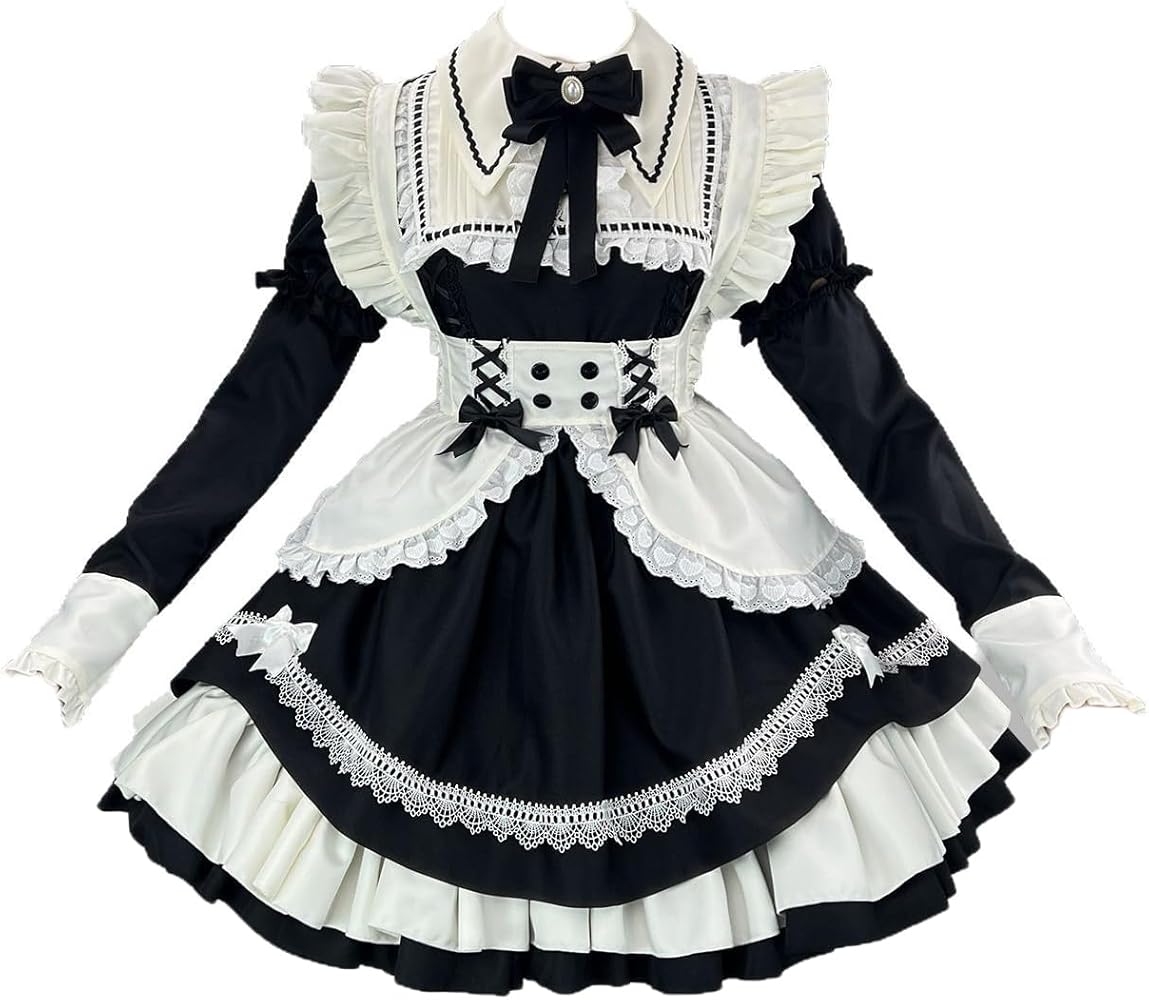 メイド服 黒と白 レースアップ Amazon.co.jp: [HALLE] クラシック メイド服 コスチューム セット