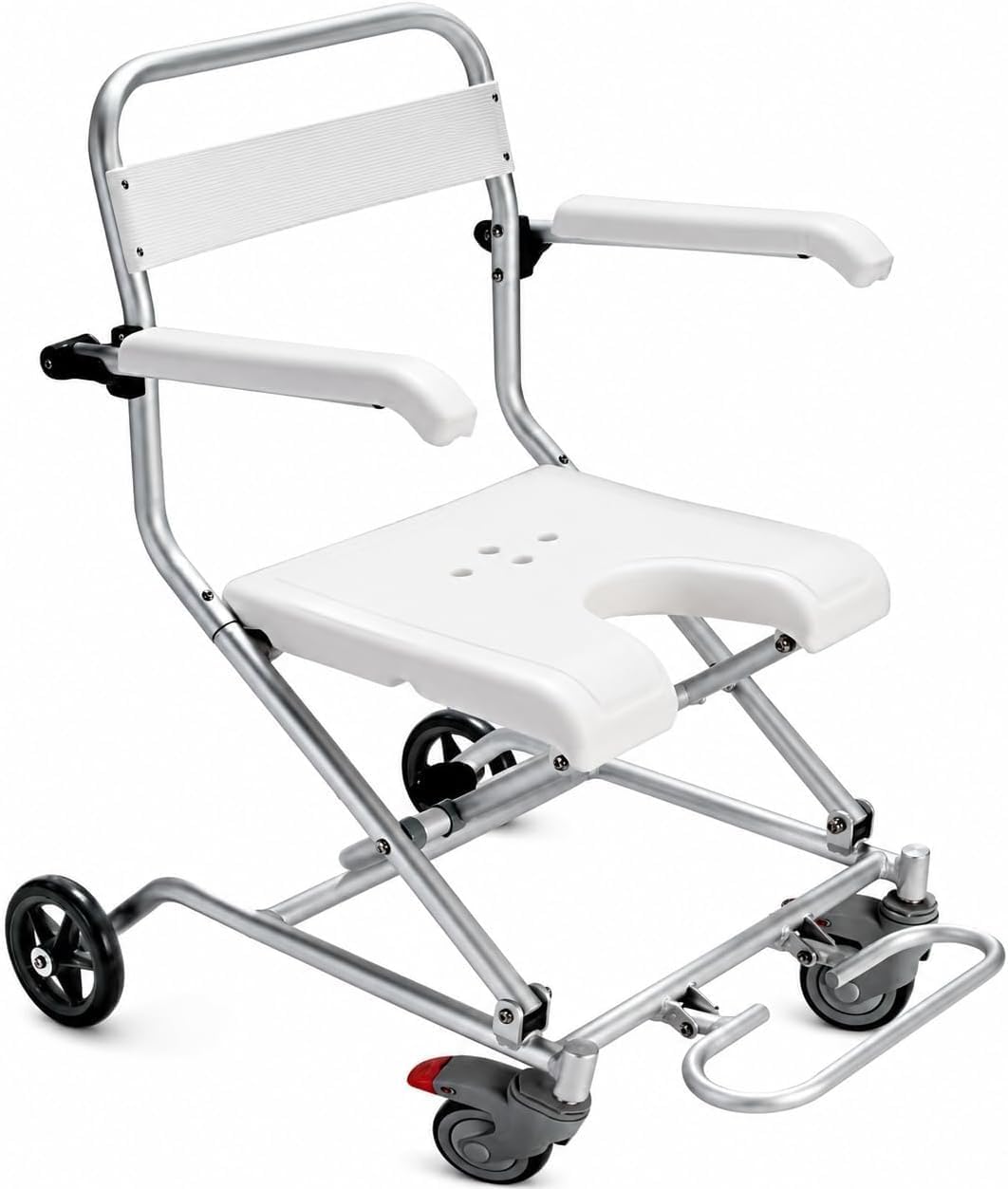 Silla de ducha plegable con brazos abatibles y respaldo ergonómico