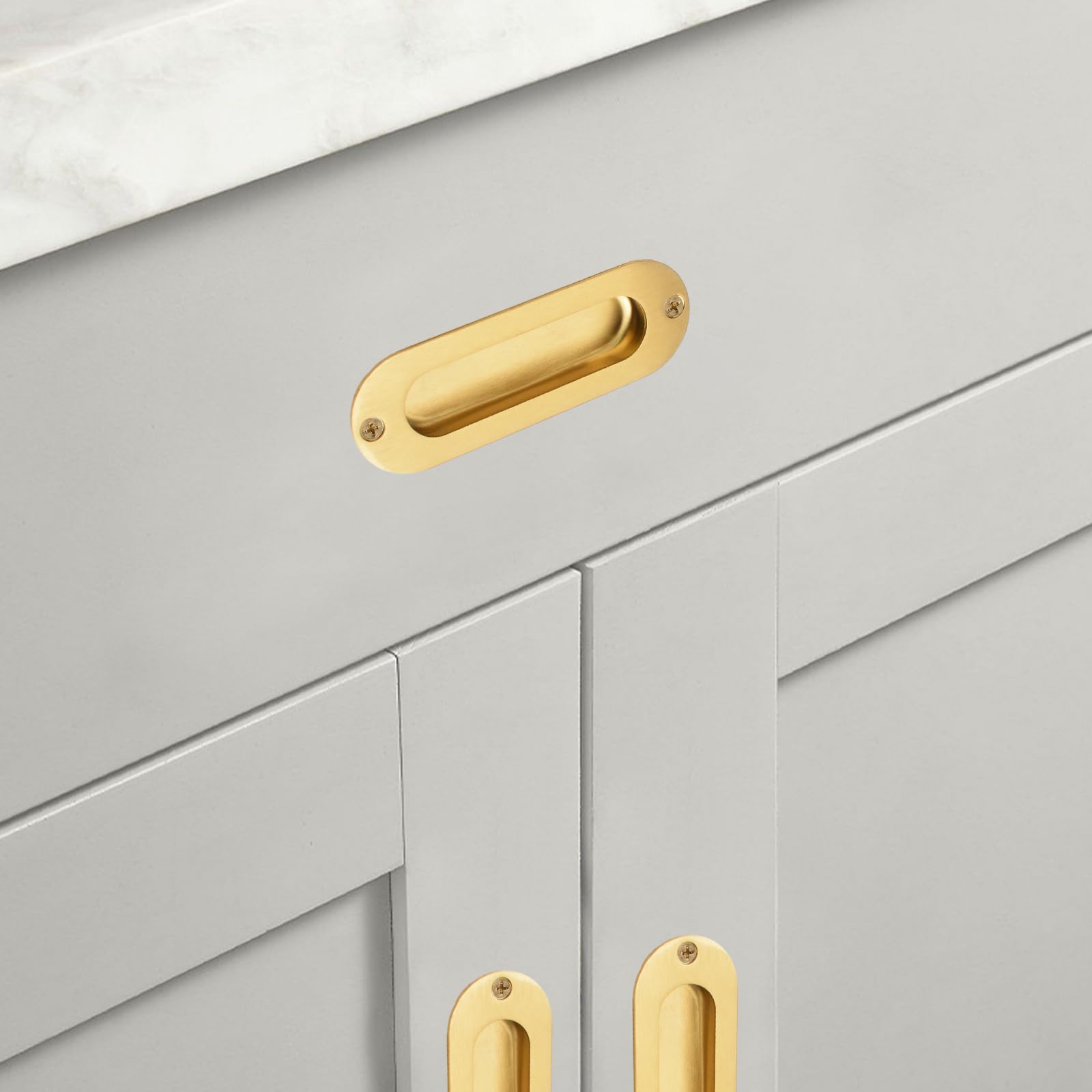 MOROBOR Lot De 4 Poignées D'armoire Encastrées, Bouton Ovale En Acier Inoxydable Blanc Chaud Avec Vis, Installation Apparente, Poignée De Traction Intégrée Pour Armoire Tiroir Et Porte Coulissante