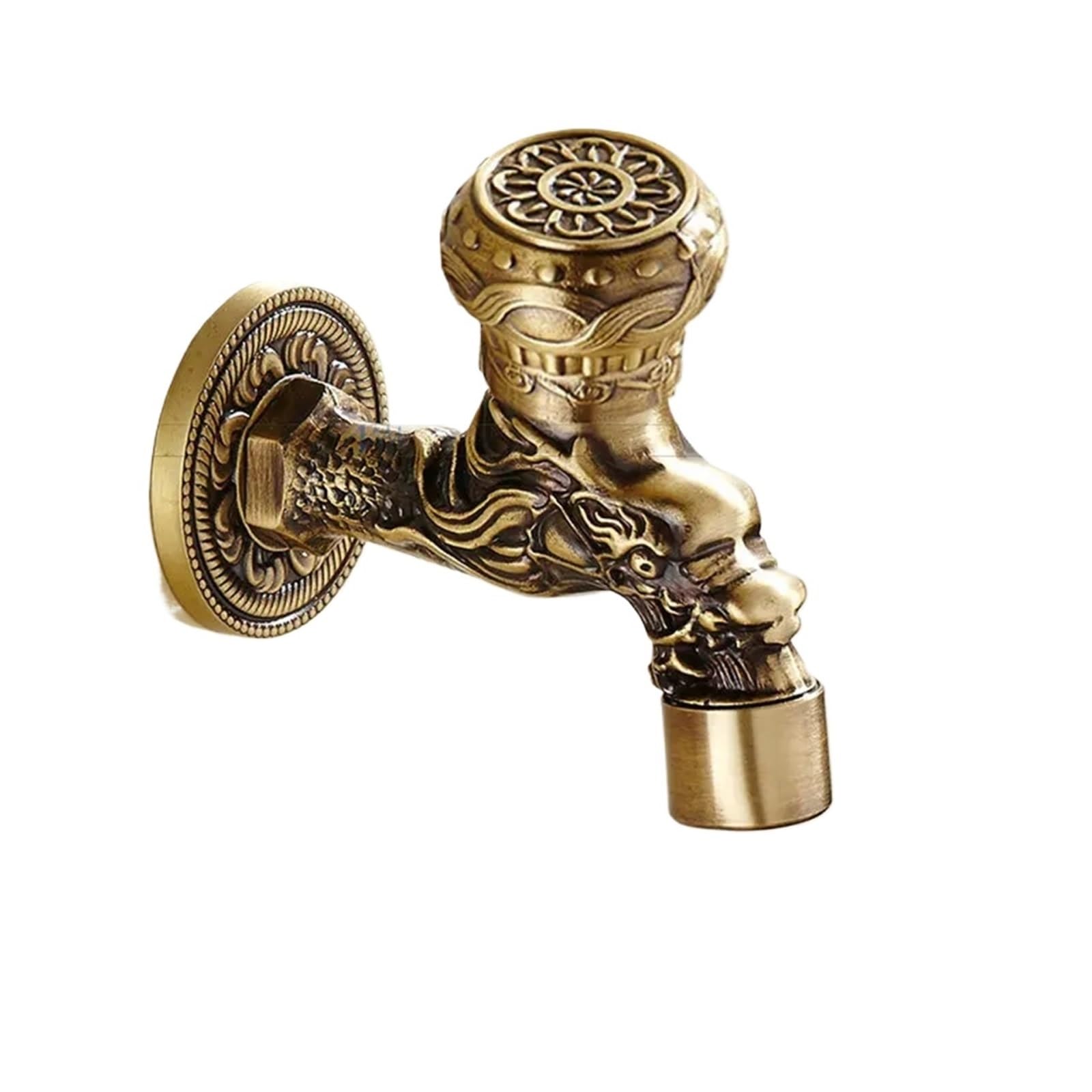 Taps Brass Carved Tap Faucet Garden Bibcock Washing Machine Outdoor Single Cold for Garden(Style011)