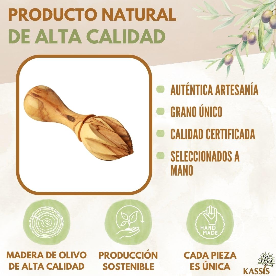 KASSIS exprimidor de limones de madera de olivo - exprimidor de cítricos para zumo fresco - de cítricos artesanal, de limas, de naranjas 14 cm