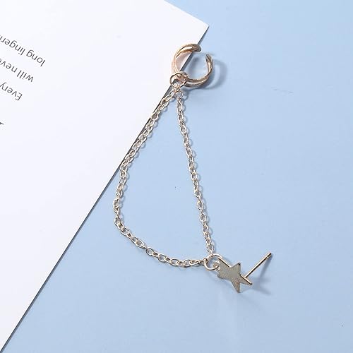 Boho Star Cartilage Chain Earrings Gold Long Chain Dangle Earrings Minimal Ear Cuff Chain Earrings Helix Lobe Chain Earrings Jewelry for Women and Girls