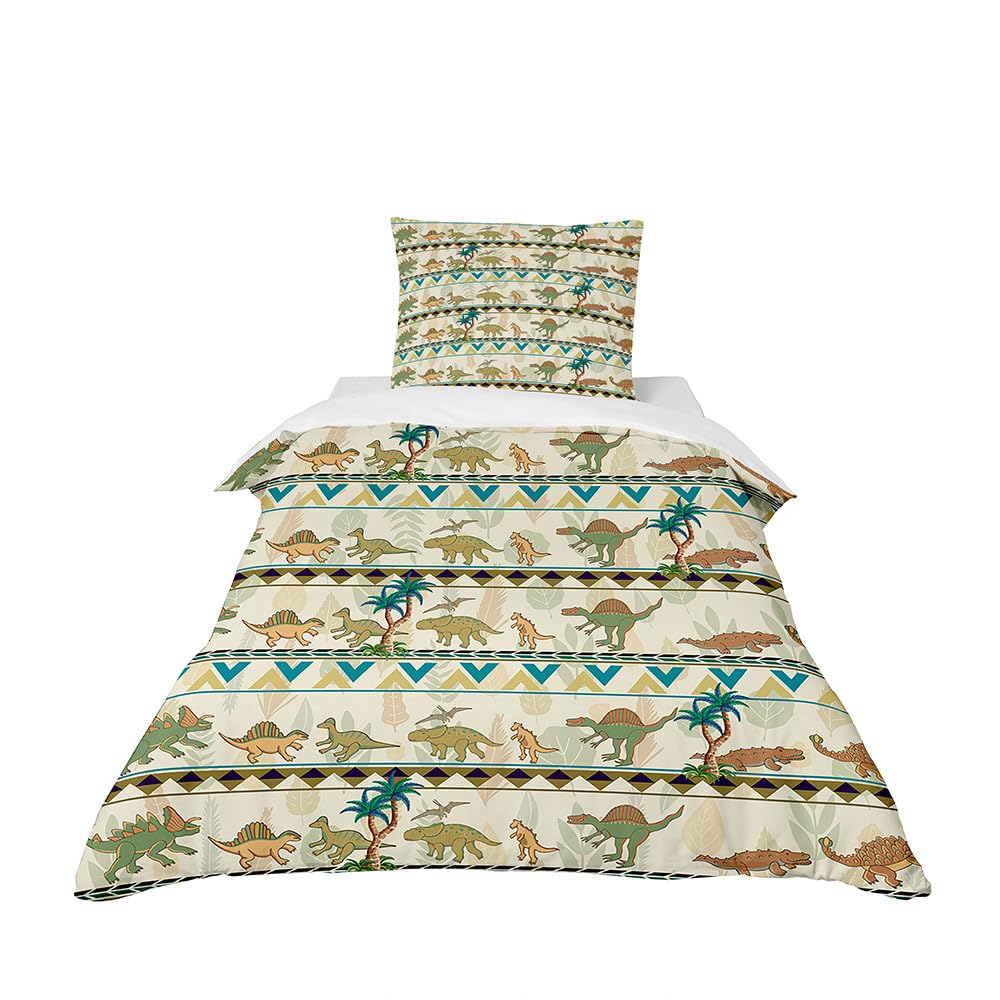 ENEN Housse de Couette Enfant, Parure de Lit Enfant + 1/2 Taie d'oreiller, Motif de Dessin Animé 3D, Polyester, Housse Couette Ado Garçon Fille (Dinosaure,220x260cm+65x65cm)