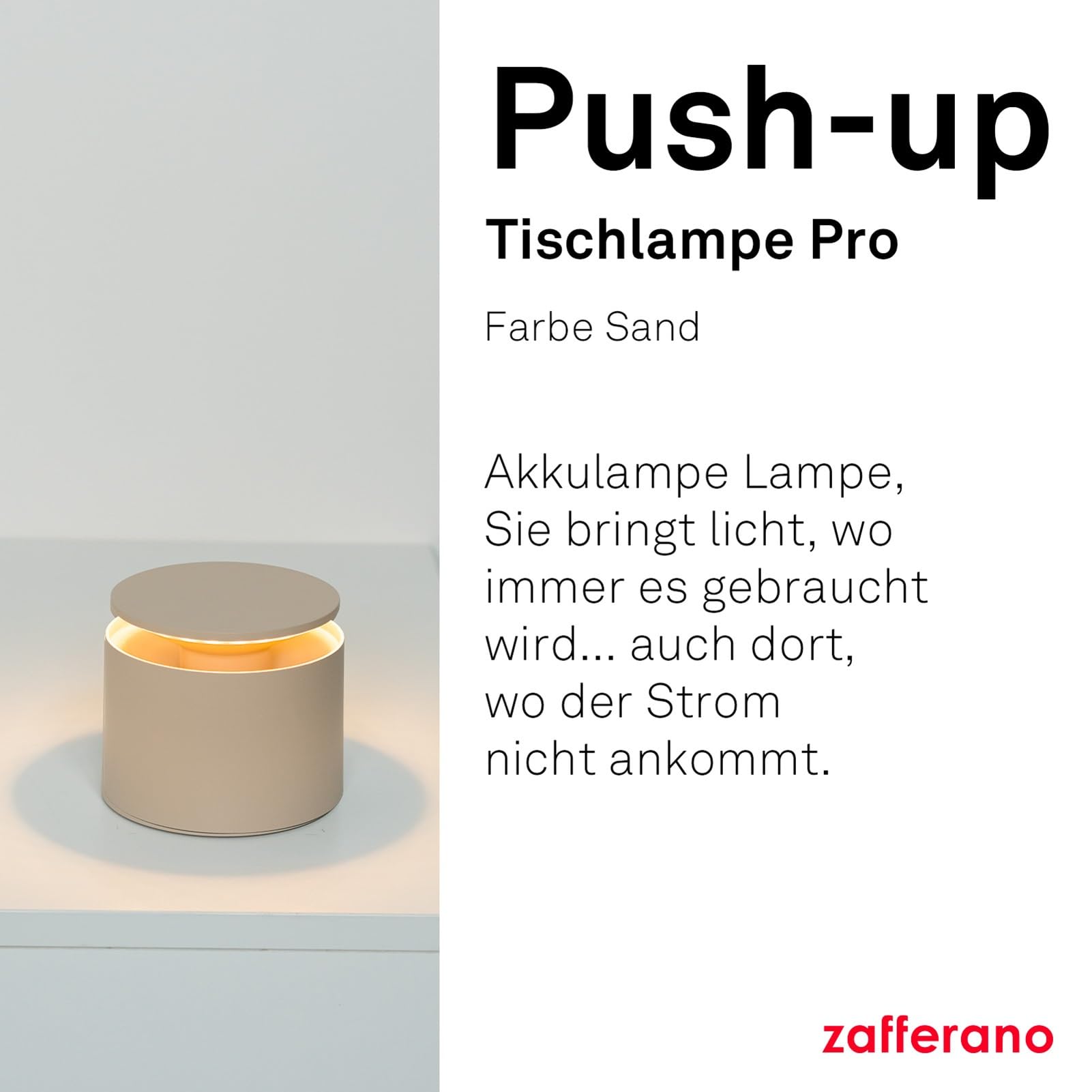 Zafferano, Push-Up Lampe, Kabellose, Wiederaufladbare Tischlampe mit Touch Control, Auch für den Außenbereich Geeignet, Dimmer, 2200-3000 K, Höhe 80-100 cm, Farbe Sand