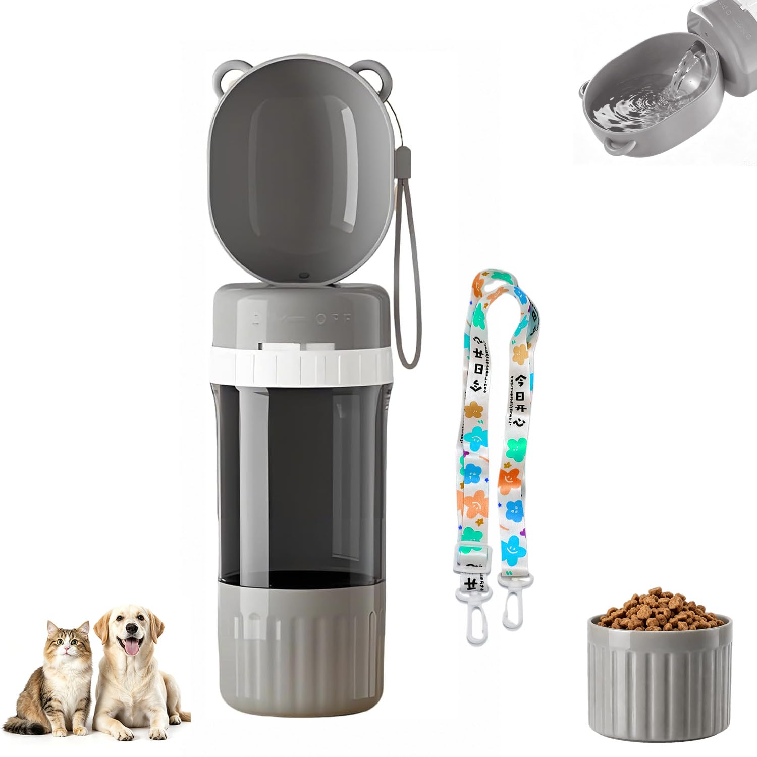 Portable Dog Water Bottle with Food Storage Container Braces 2 In 1 Leakproof Plastic Pet Dogs Drinking Feeder Bottle & Bowl Set for Walking Puppy Water Dispenser for Outdoor Travel Walks Hiking