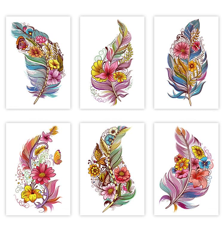 Waterproof Dream Color Feather Flower Arm Tattoo Sticker Party Beach Party Temporary Tattoo