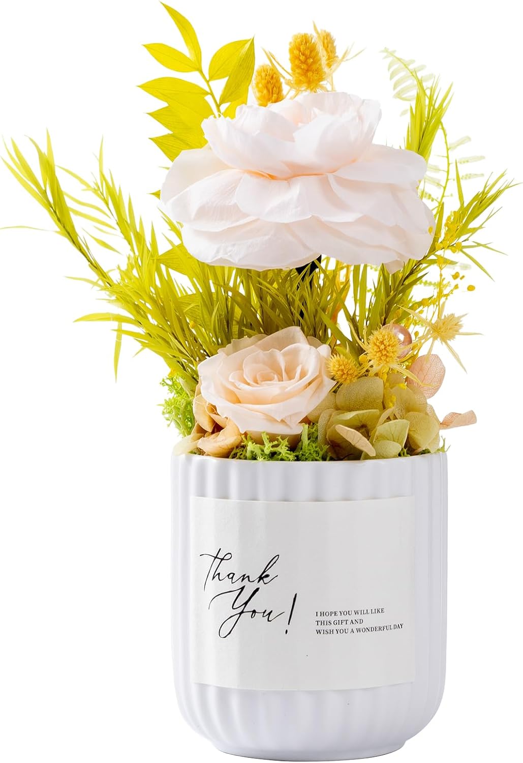 Flowers for Delivery,Preserved Champagne Roses in Ceramic Pot | 7.8"H x 2.6"W,Long Last 1-3 Years Zero Maintenance, Elegant Home Decor Gift for Mom Wife Grandma Birthday Anniversary Women