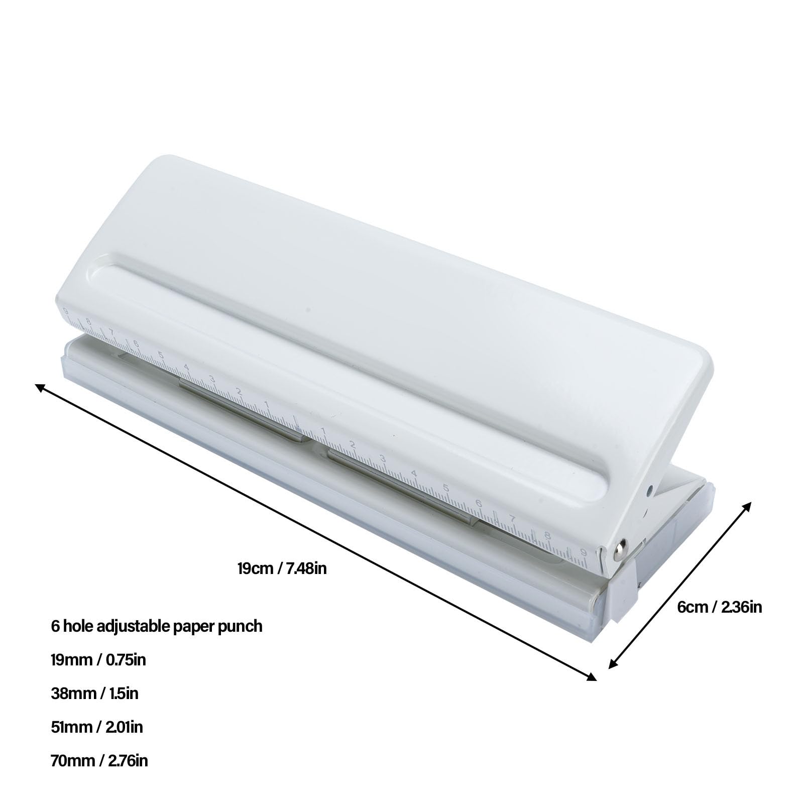 Perforatore per carta a 6 fori, con profondità di perforazione regolabile di 7 mm e limitatori di posizionamento, capacità di 6 fogli perforatrice regolabile per rapporti, materiali di studio