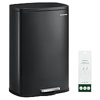 Vista 22 de SONGMICS Bote de basura de 13 galones (50 L), cubo de basura de cocina de acero inoxidable, cubo de reciclaje o basura, cierre suave, pedal Negro