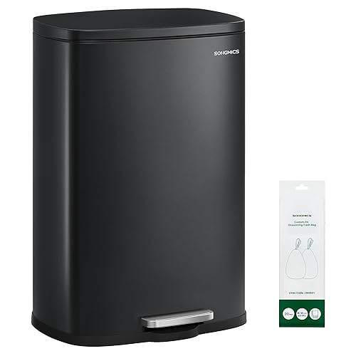 Miniatura 22 de SONGMICS Bote de basura de 13 galones (50 L), cubo de basura de cocina de acero inoxidable, cubo de reciclaje o basura, cierre suave, pedal Negro