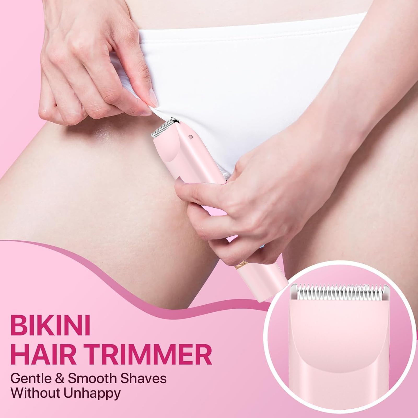 Rasoir Electrique Femme, Rasoir Electrique Feminin IPX6 Étanche Rasoir, zone Intime Sec/Humide pour Bikini, Aisselles, Bras, Visage et nez (Rose)