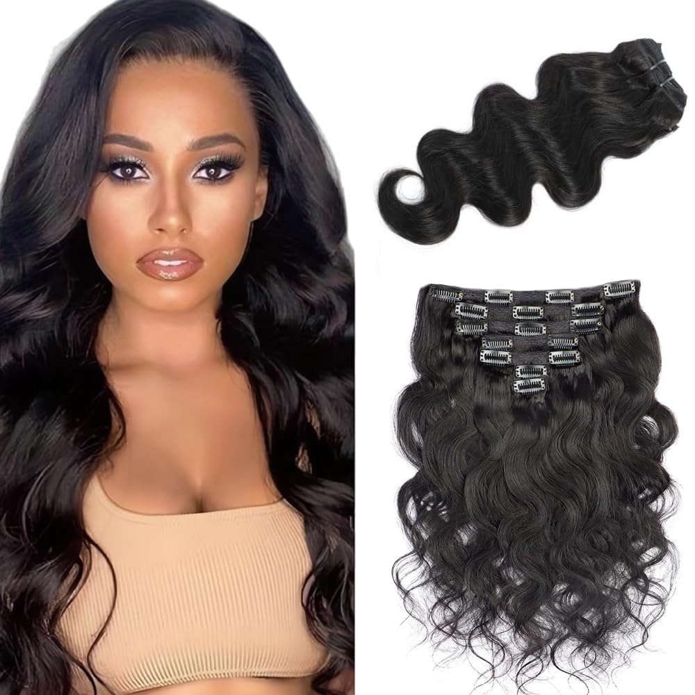 Body Wave Clip In Extensions Cheveux Perruque Dames Human Hair Extensions 1B Natural Black Menschliches Haar Bundles With Minimal Shedding For Women 16 Inch