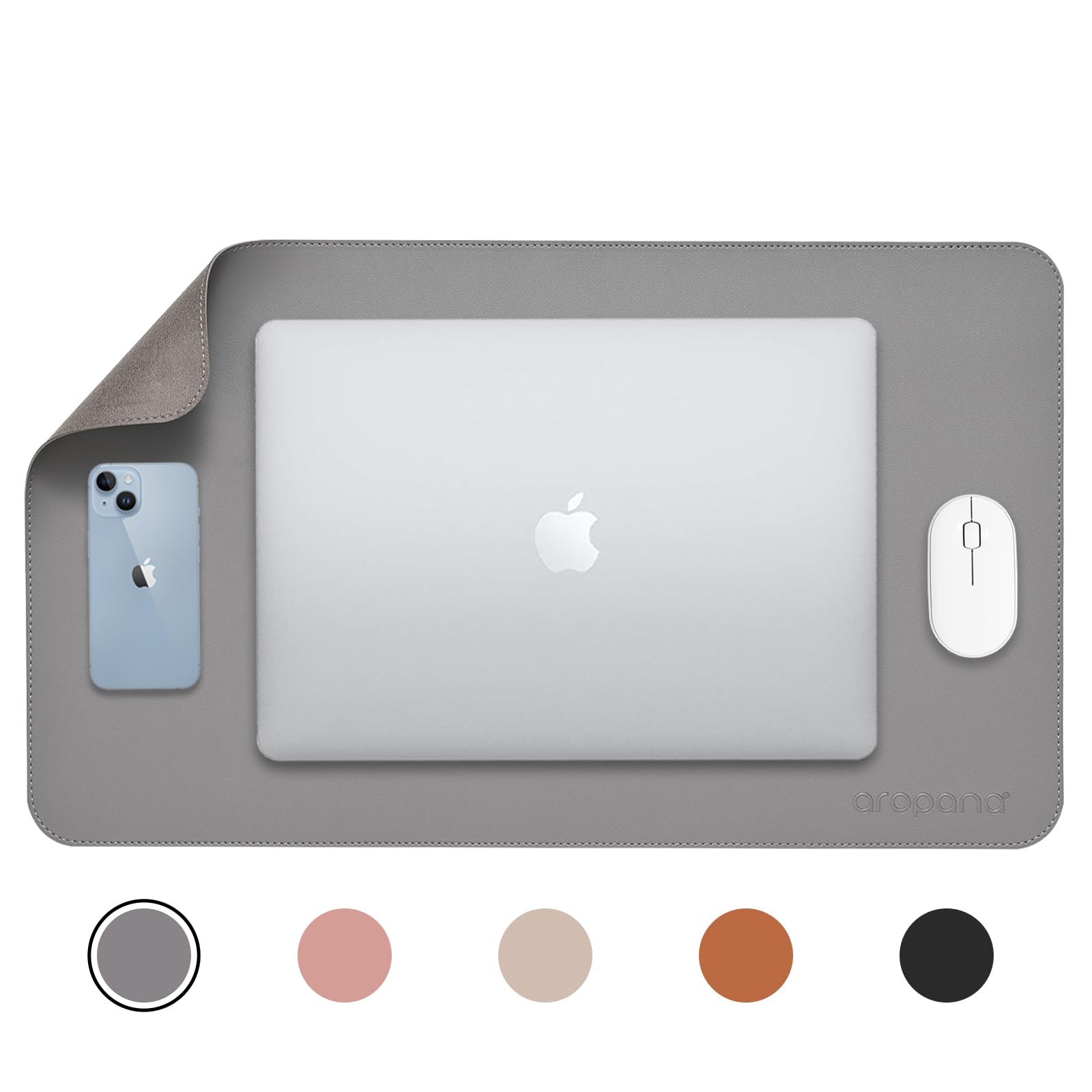 Aropana Extended Mouse Pad, PU Vegan Leather Desk Mat, Computer Desk Table Protector Pad with Non-Slip Suede Base for Keyboard, Desktop, Laptop, Office, 23.6"" x 13.8""inch, Grey, 60cm x 35cm