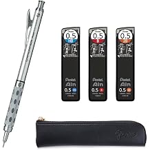 Graph Gear 1000 Mechanical Drawing Pencils + Ain HB/B/2B Leads, Original Black Slim Pencil Case 0.5mm