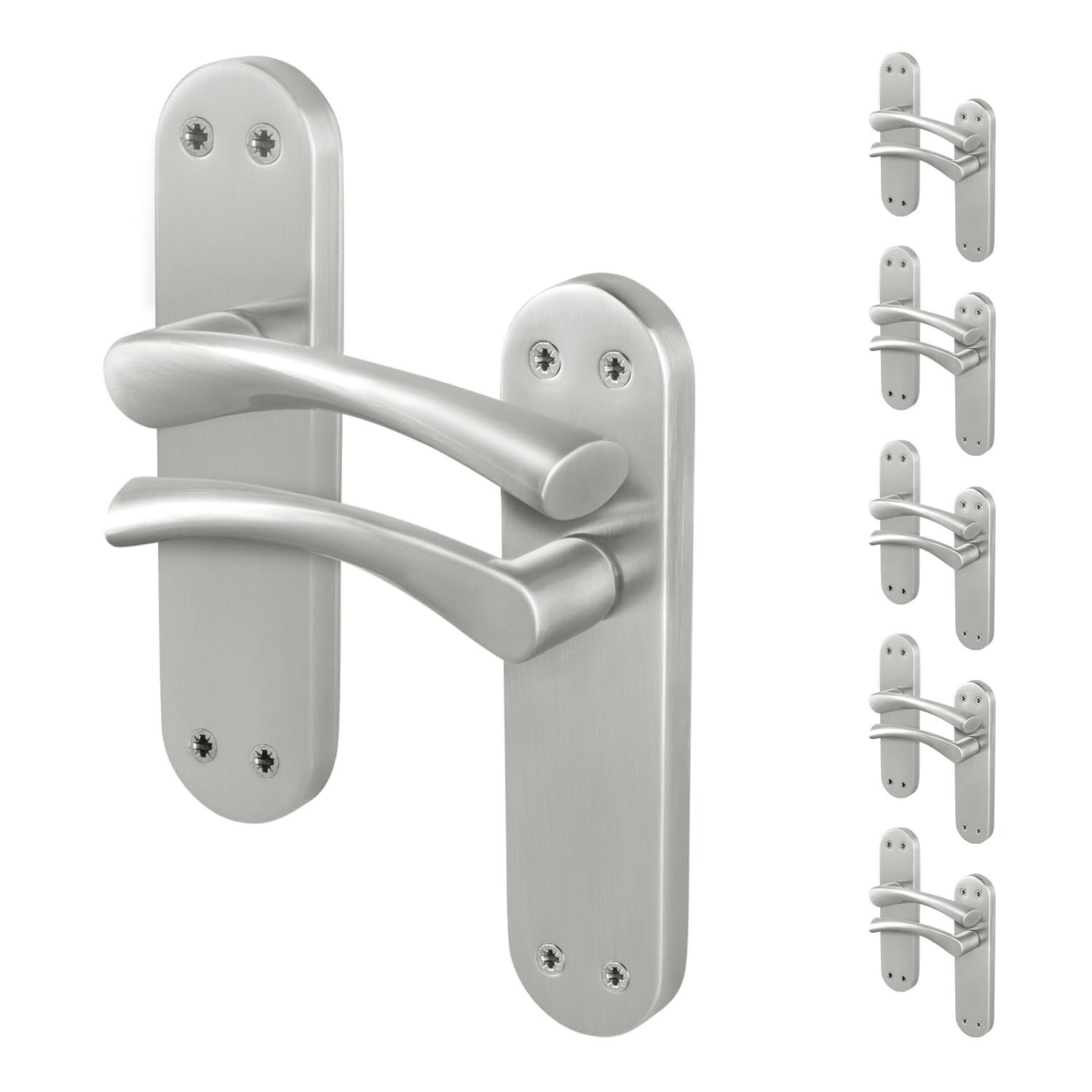 EAI Satin Door Handles, 6 Pairs of Satin Nickel Internal Lever Latch T-Bar Handles on Backplate - Novoli — image 1