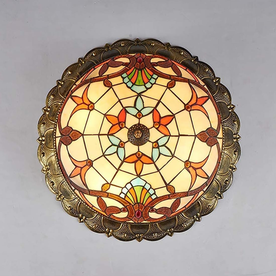 Plafones LED Tiffany antiguo techo Salón pastoral barroco lámpara de techo vendimia dormitorio regulable Mediterráneo Luz Vidriera Sombra Decorativa Oficina Comedor Cocina sala de estar Lámpara, Ø52cm