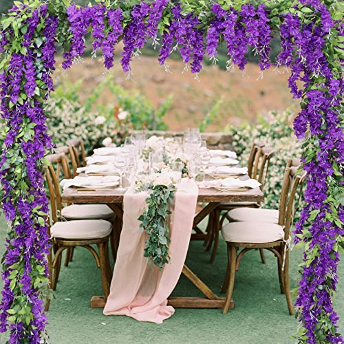 Dallisten Wisteria Artificial Flowers Garland, 2Pcs 7.2Ft/Piece Silk Fake Wisteria Vine Kit, Hanging Flower For House Outdoor Garden Ceremony Outside Wedding Arch Floral Decor (2, Purple) #TOP2