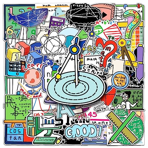 50Pcs Math Stickers Bulk for Teens Adults, Mathematical Formula Stickers Pack for Students Teachers, Math Teacher Gift Waterproof Vinyl Decals for Laptop Water Bottle Journaling Phone