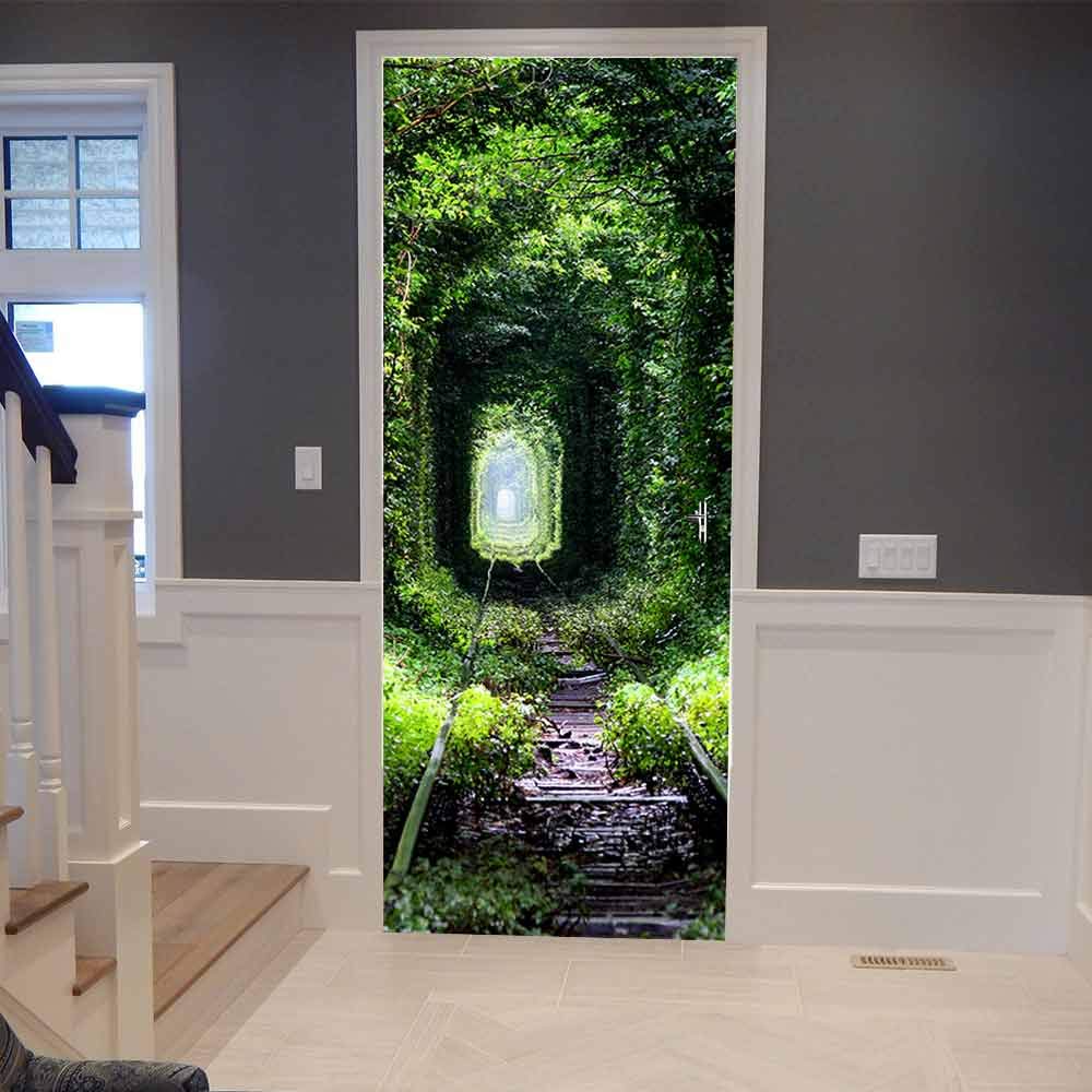 Sticker de porte autocollant amovible et impermeable effet tunnel 88x200