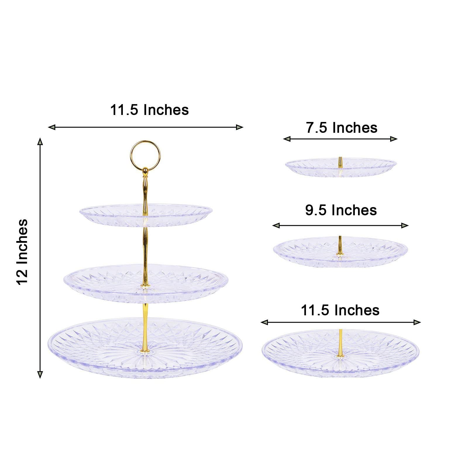 12-inch 3 Tier Crystal Clear Plastic Cupcake Holder Round Dessert Stand - Party Events Reception Catering Decorations