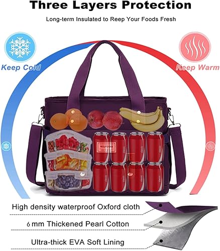 Miniatura 3 de Women Lunch Bags for Work, Insulated Leak proof Cooler Adult Lunch Box, Large Lunch Tote for Work with Adjustable Shoulder Straps & Side Pockets for