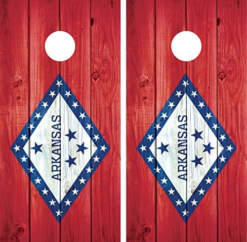 Arkansas Flag Distressed Wood Laminated Cornhole Board Decal Wrap Wraps