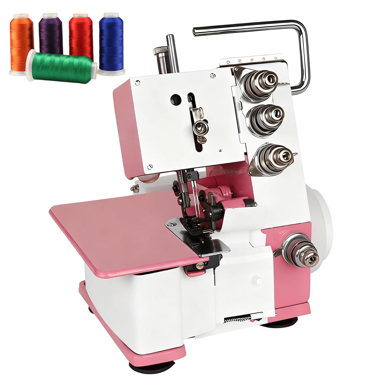 Máquina de coser Serger Overlock con 4 hilos, pedal y luz LED, máquina de coser multifuncional, 1200 puntadas por minuto, para varios tejidos pink