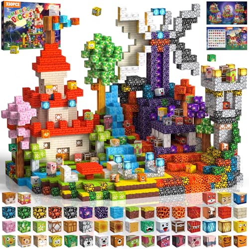 Klocki Magnetyczne 330 PCS 2CM, 3+ Zabawki sensoryczne STEM Montessori, Magnetyczne Klocki dla 3 4 5 6 7 8 9 10 11 12 8-12 lat Chłopcy i dziewczynki Prezenty urodzinowe