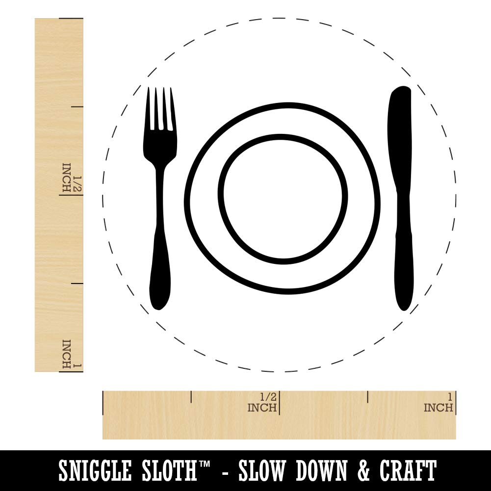 Place Setting Fork Knife Plate Utensil Eating Sketch Rubber Stamp for Stamping Crafting Planners - 1 Inch Medium