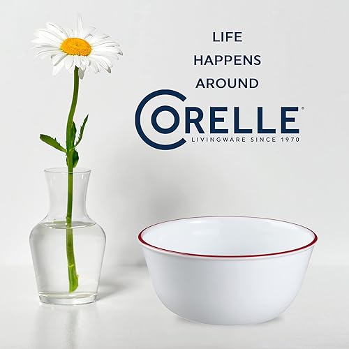 Miniatura 6 de Corelle Vitrelle - Juego de 6 cuencos de vidrio, para sopa, cereal y postre, juego de vajilla de cuencos resistente a las astillas y ligero, rojo