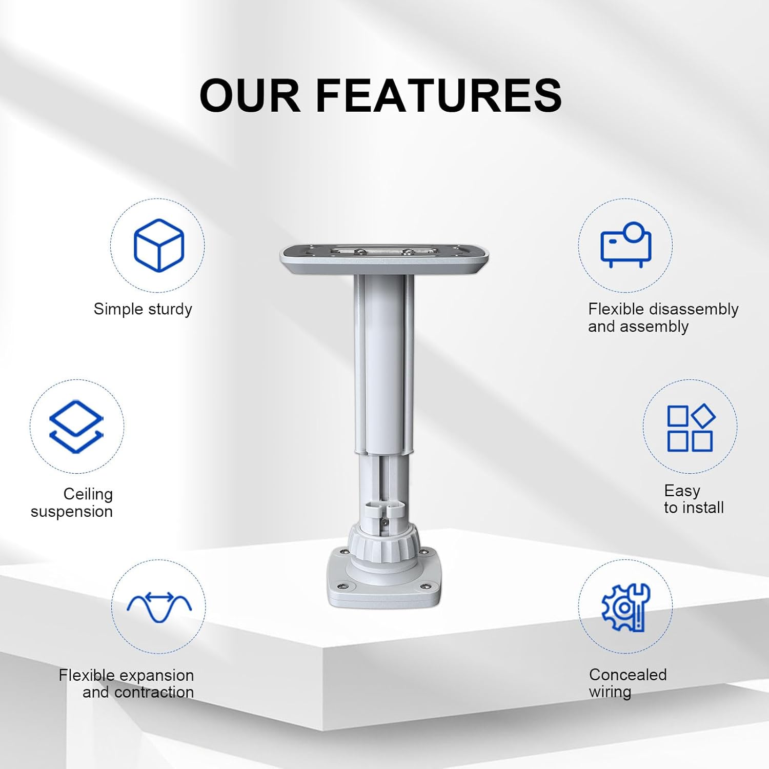 Jomard Projector Mount with ¼-Inch Screw & 6.2"-9.2" Adjustable Length | Universal Projector Ceiling Mount Bracket | Adjustable Angle for Ceiling/Wall Installation,White