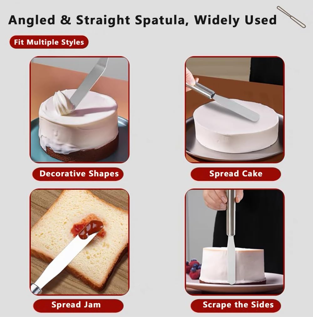 Spatule à glaçage, spatule coudée en acier inoxydable, 3 spatules de décoration de gâteaux