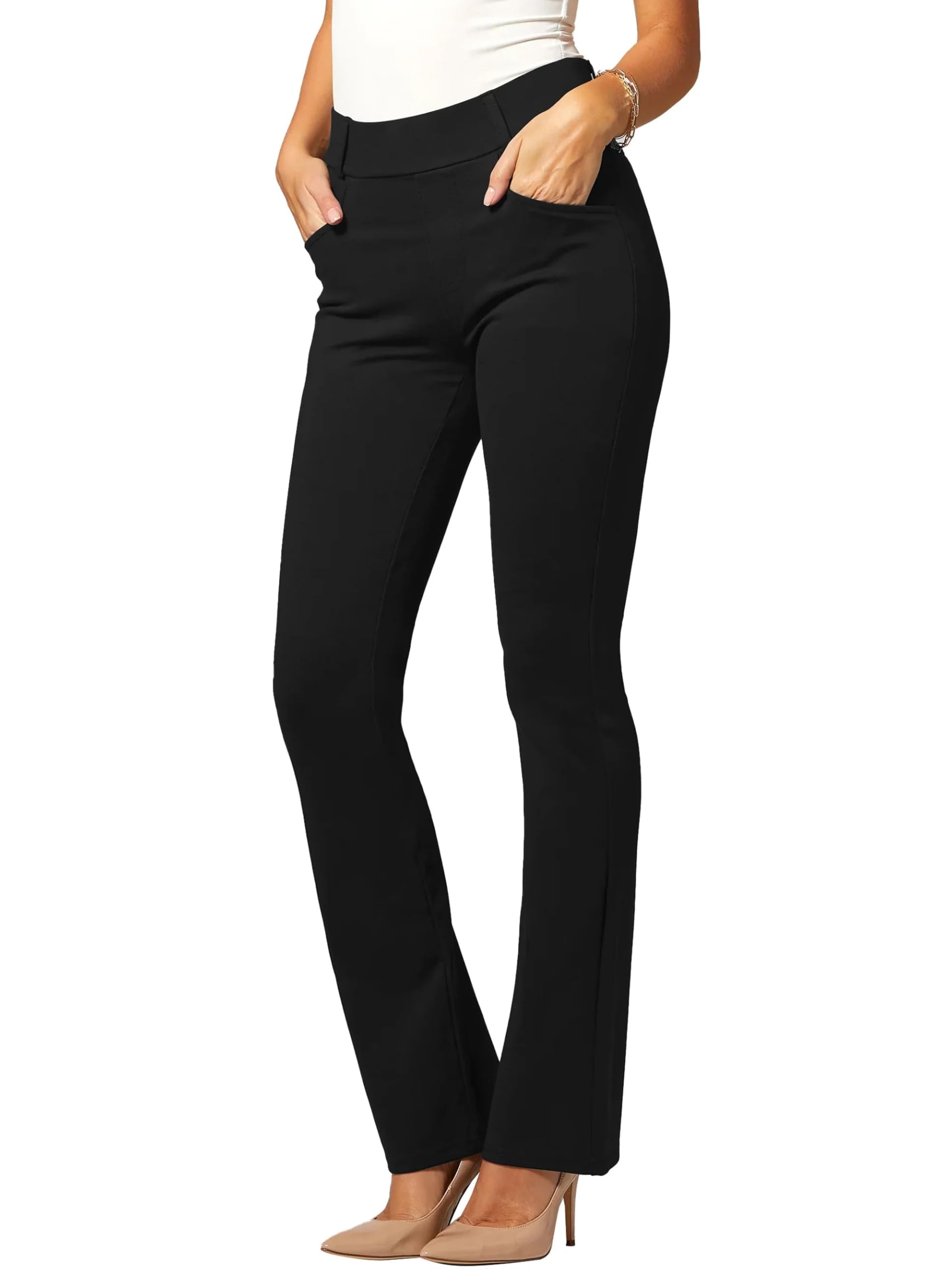 Stretch Slacks for Women - Wear to Work - Tummy Control Waistband - Bootcut Dress Pants with Pockets (Available in Plus Size)