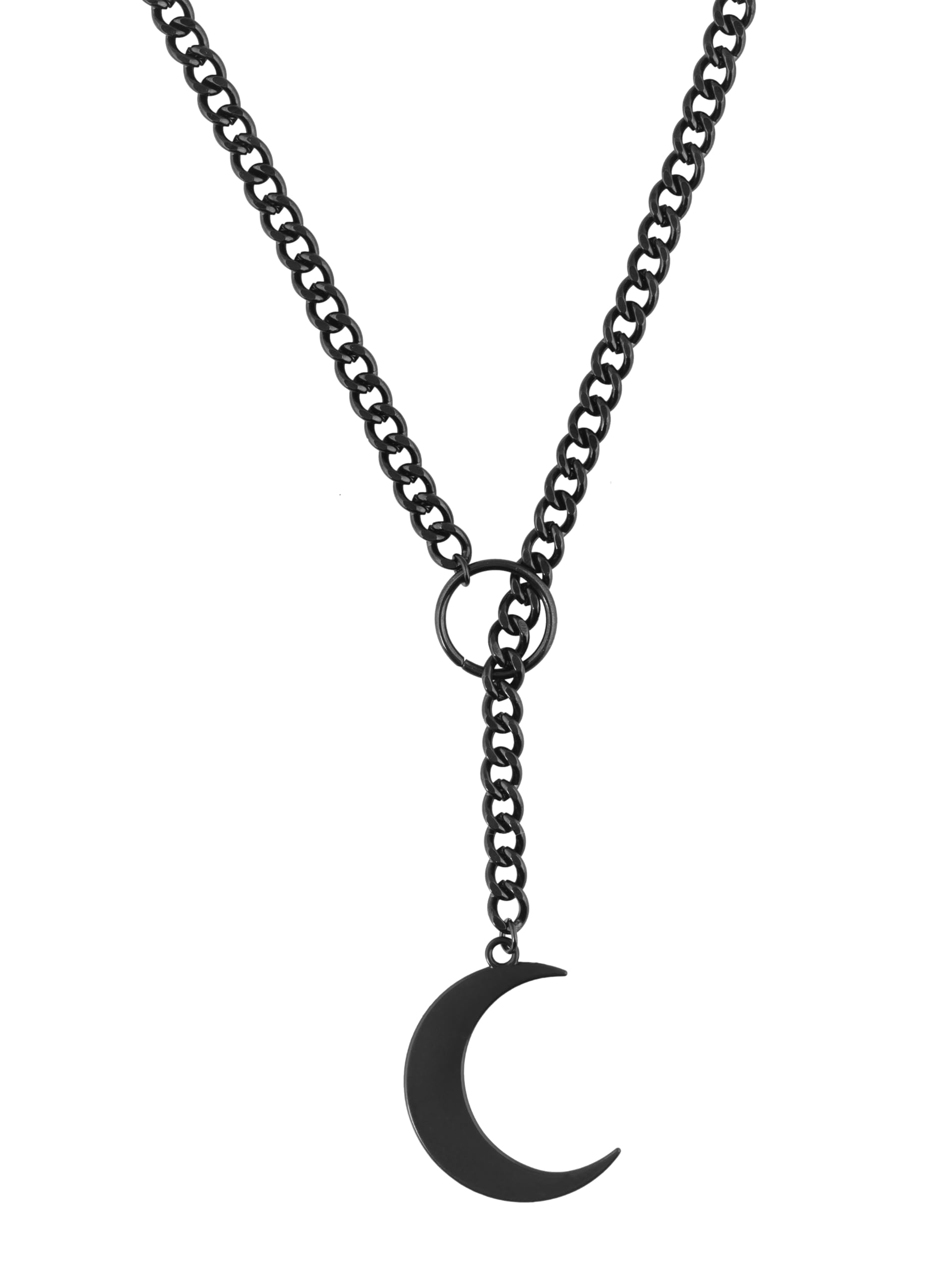 Goth Black Chunky Crescent Moon Chain Necklace, Gothic Emo Punk Grunge Necklace, Gothic Jewelry, Christmas Jewelry Gift for Women