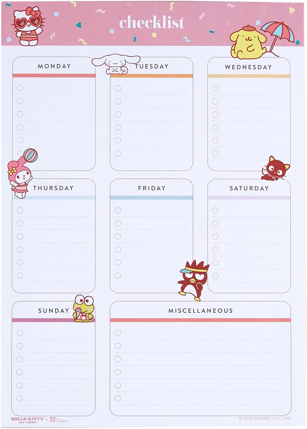 Erin Condren Hello Kitty Checklist Notepad, 25-Sheet Kawaii Task Pad for To-Do Lists, Notes and Reminders, Cute Stationery Gift for Organization, 6" × 8.5"
