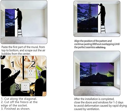 Miniatura 4 de Papel tapiz de paisaje para despegar y pegar, decoración de pared, espacio animado (78.7 pulgadas de ancho) x 78.7 pulgadas de alto