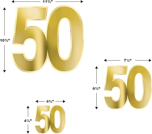 Miniatura 2 de Beistle 12 piezas de papel de cartulina dorada para decoración de fiesta de cumpleaños 50 para el hogar y la oficina