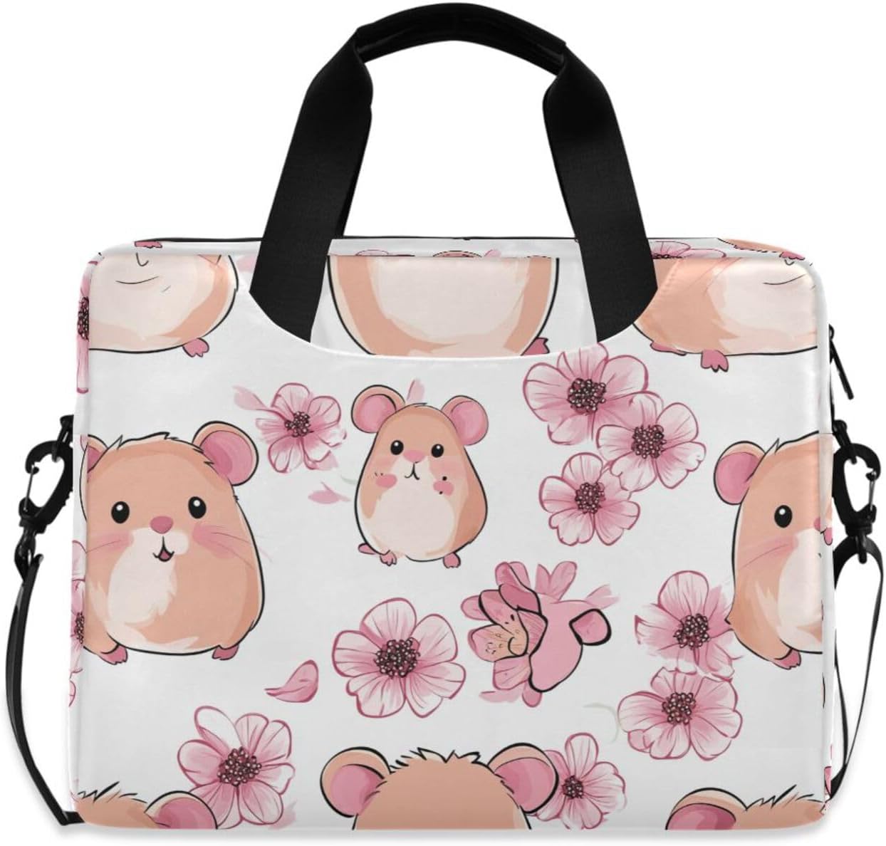 Case for Laptop Portable Crossbody Messenger with Handle and Shoulder Strap 15.6 inch Computer Case kawaii-style Guinea Pig Mouse White