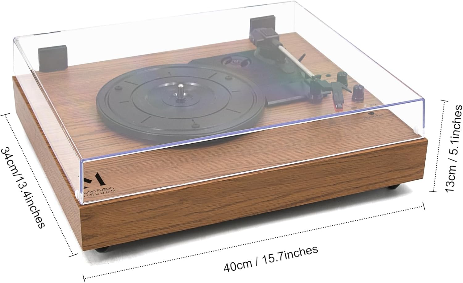 MPK Vintage Style 3 Speeds Wireless Input Record Player, Built-in Dual Premium Speakers,Belt Drive,RCA Output,Aux in,Fulll Size Platter Turntable, Yellow Wood