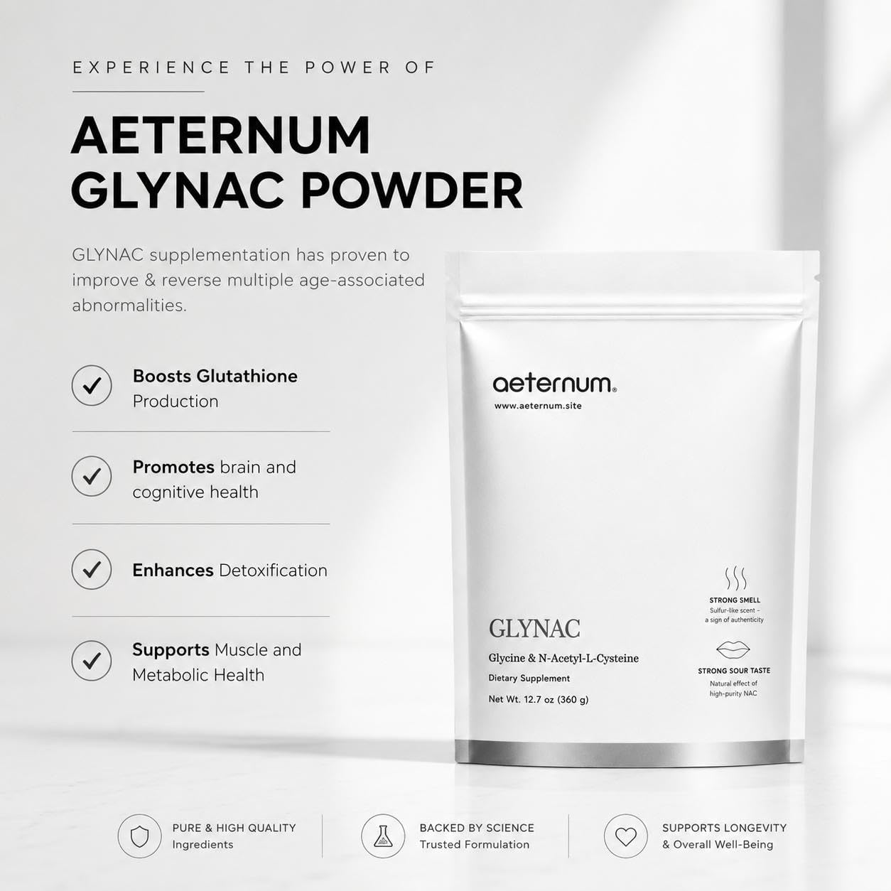 Aeternum Poudre de GLYNAC 360 g, glycine et N-acétyl-L-cystéine, 4 g par portion
