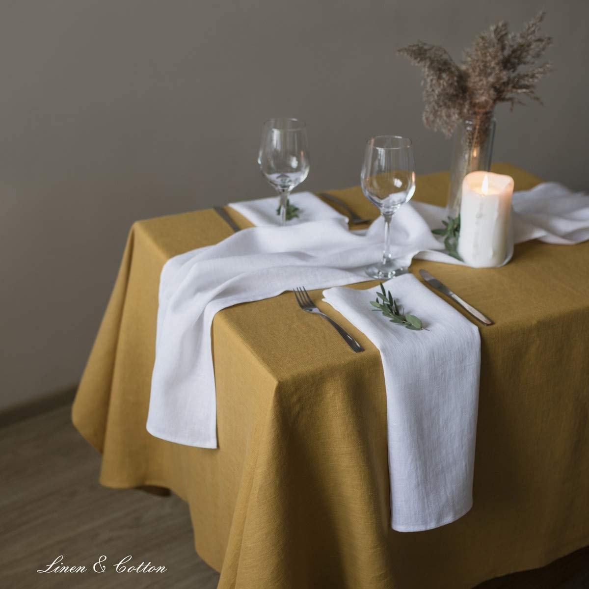 Linen & Cotton Tovaglioli di Stoffa Colorati Hygge Set di 4-100% Lino, Bianco (45 x 45 cm) Tovaglioli da Tavola Bianchi per Cucina Tavolo da Pranzo Tovaglioli Natalizi per Feste Ristorante Tessuto