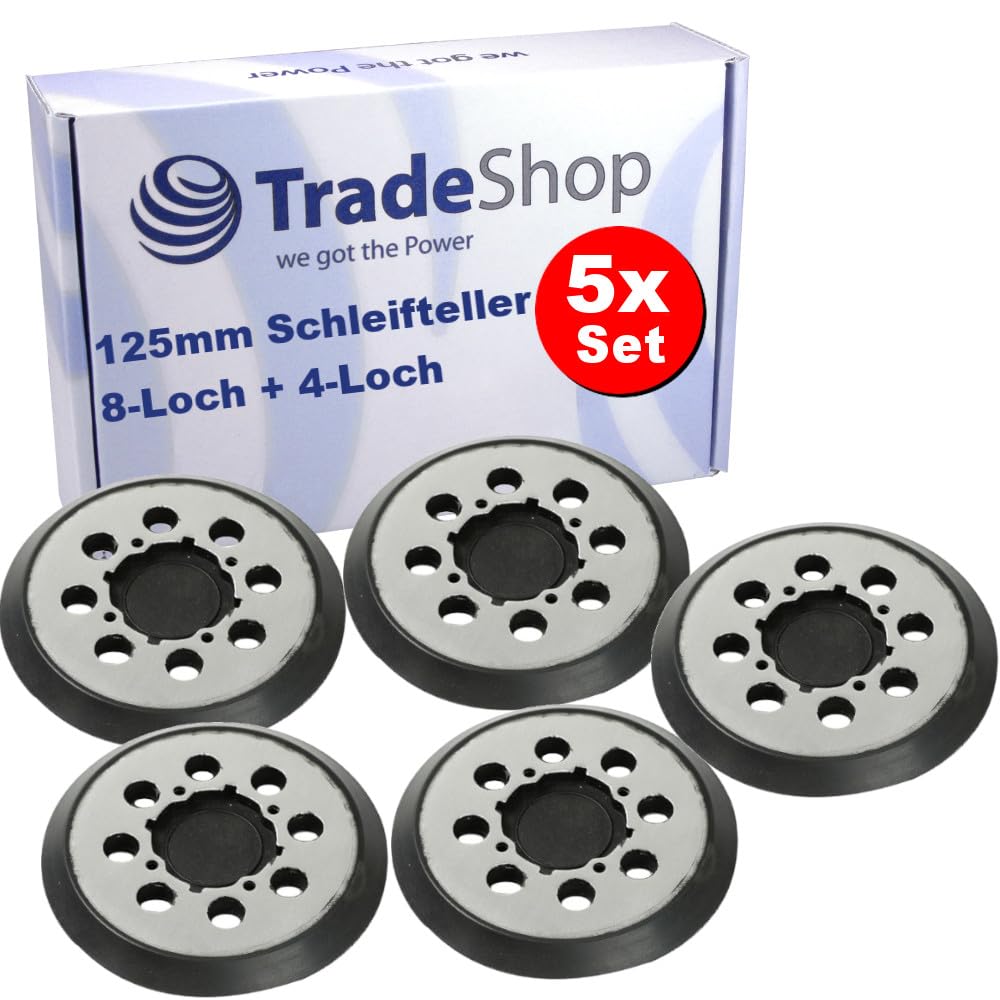 Trade-Shop - 5 discos de apoyo con cierre autoadherente de 8 agujeros y 4 agujeros, diámetro de 125 mm, compatible con Dewalt DCW 210, DCW 210 BR, DCW 210 D1, DCW 210 D2