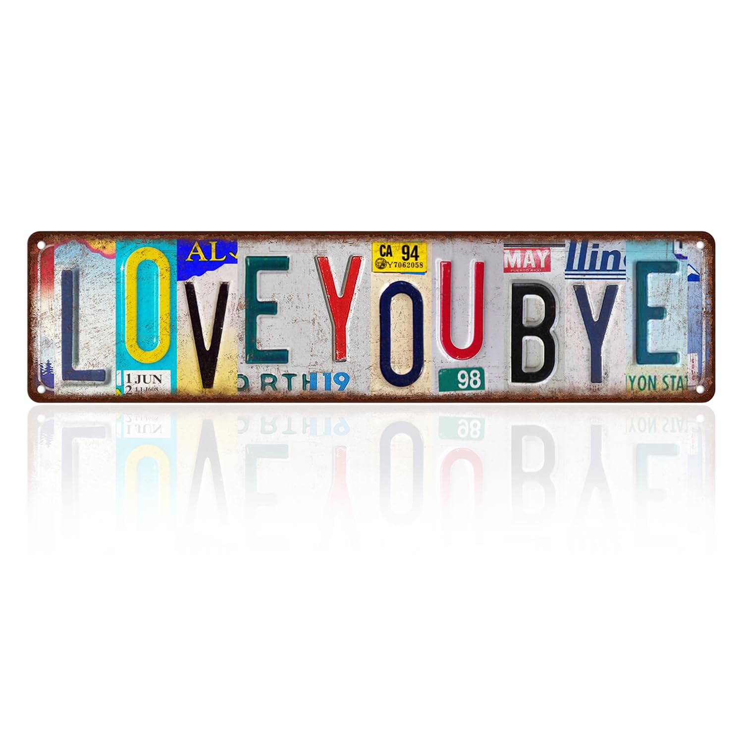 Love You Bye Sign Vintage Metal Collage Love You Bye Above Door Sign with 4 Hanging Holes for Hallway Entryway Living Room Door Bar Coffee 16 X 4 Inches