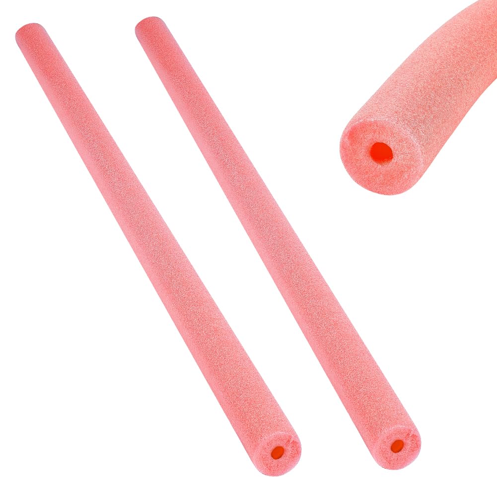 AHANDMAKER 2Pcs Floating Pool Noodles Foam Tube 59x2.6 Inch Large Hollow Noodle Bulk for Floating Craft Projects Pre Slit Clamp Protection Training Device Swimming Padding Bumper, Pink