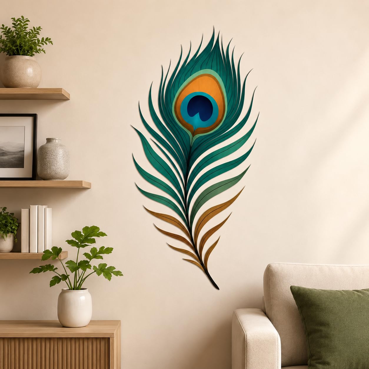 Peacock Feather Wall Sticker, Multicolor, Self-Adhesive, Modern Decorative Decal for Living Room, Bedroom, Hall, Office (Small)-picture-21
