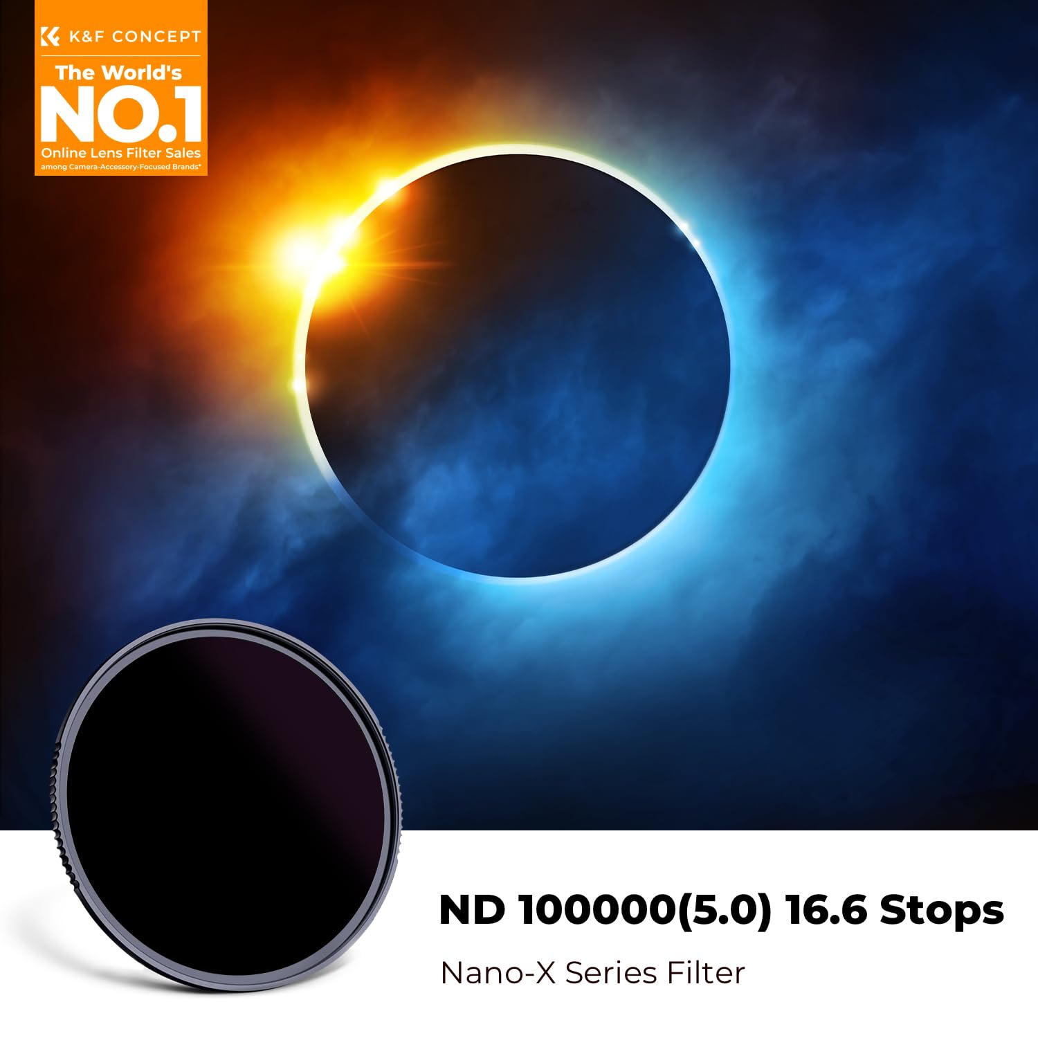 K&F CONCEPT Filtr ND100000 52 mm, 16,6 stopu, stały filtr ND, szkło optyczne, szary, neutralna gęstość filtra do obiektywu aparatu (seria Nano-X)