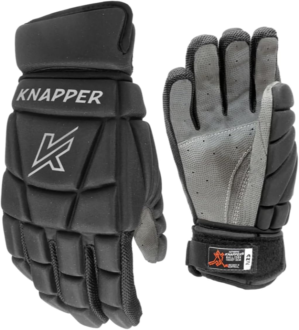 Knapper AK2 Ball Hockey Gloves - Premium Nash Synthetic Leather Palm, Snug Fit & Adjustable Wrist Protection