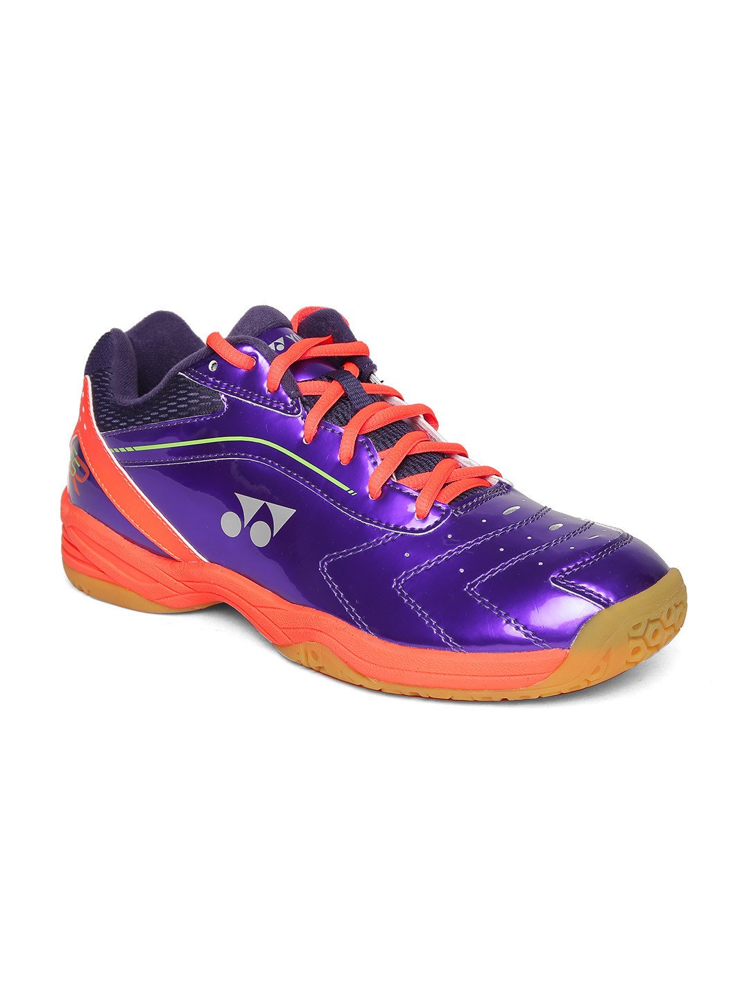 purple and orange tennis shoes